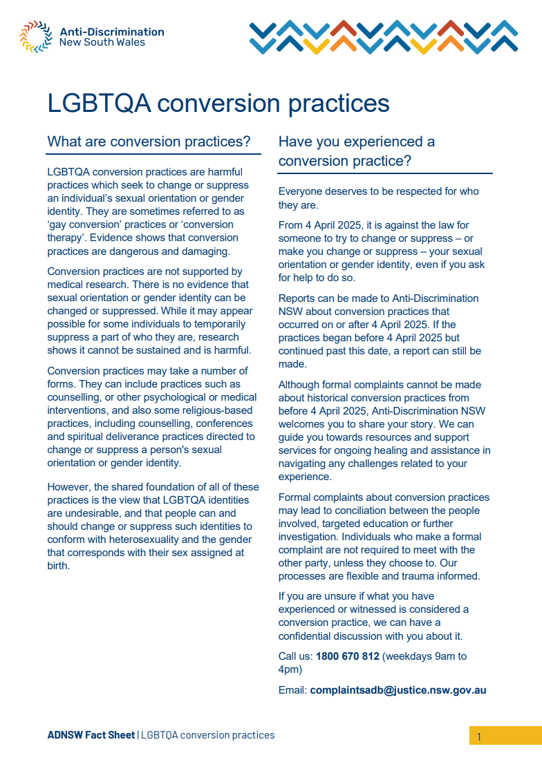 Screenshot of LGBTQA conversion practices fact sheet