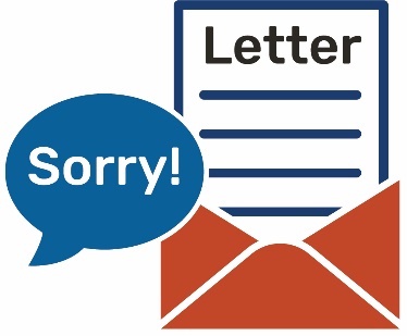 A letter and a speech bubble with 'Sorry' in it. 