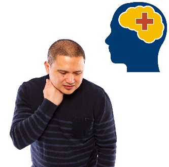 A man looking upset and a brain icon with a plus sign in it. 