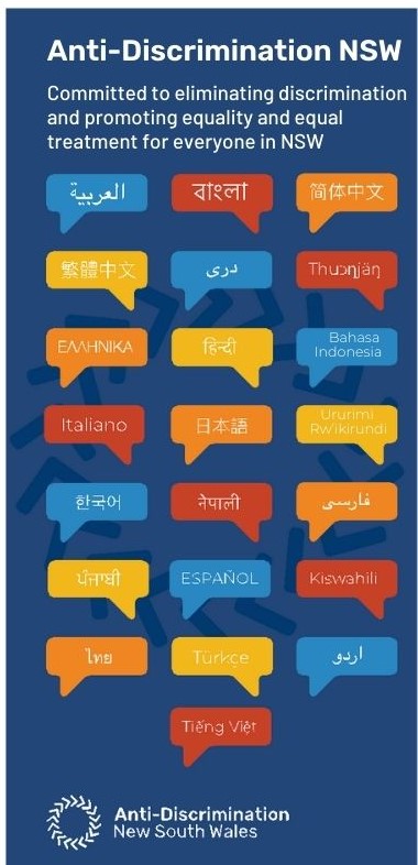 screenshot of brochure cover - speech bubbles woth various different languages written in them