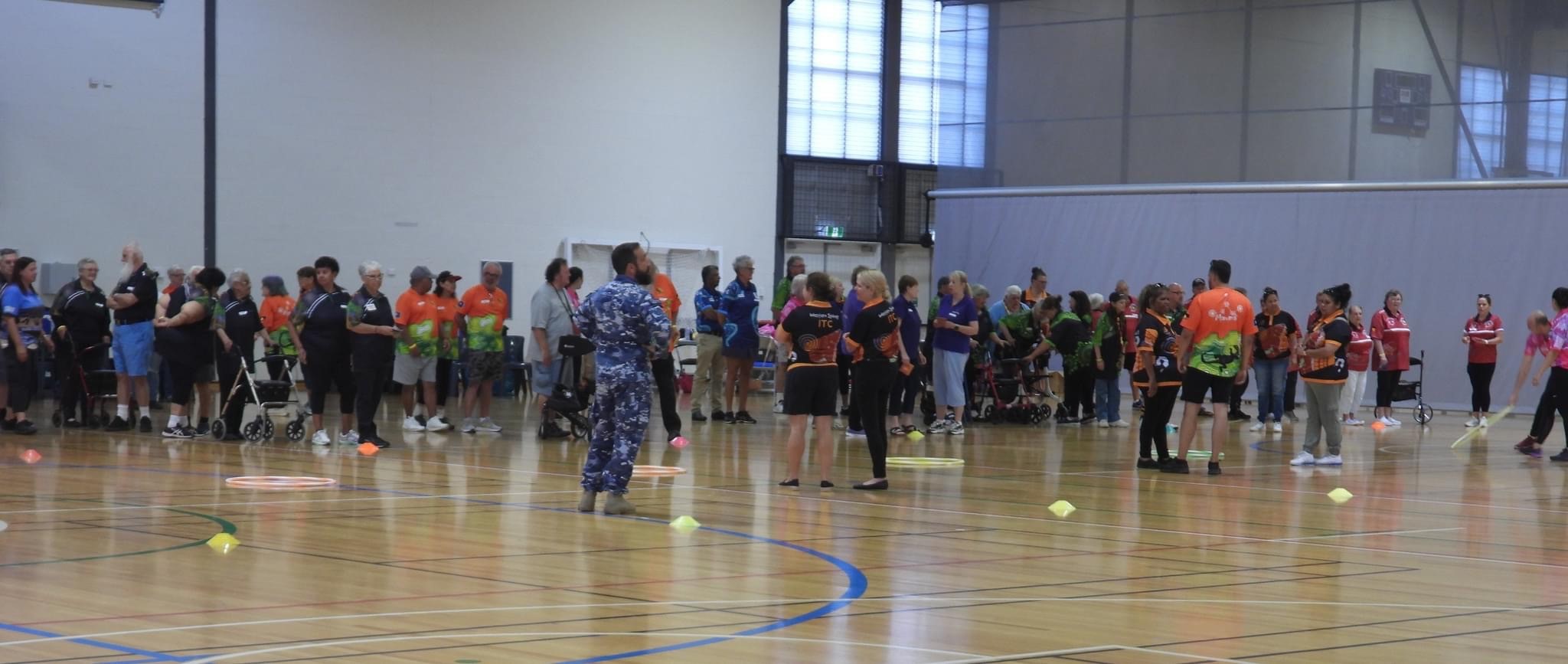 Group shot of participants playing olympic games